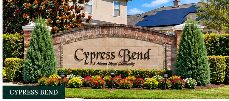 Landscape enhancement proposal illustration for Cypress Bend community entrance