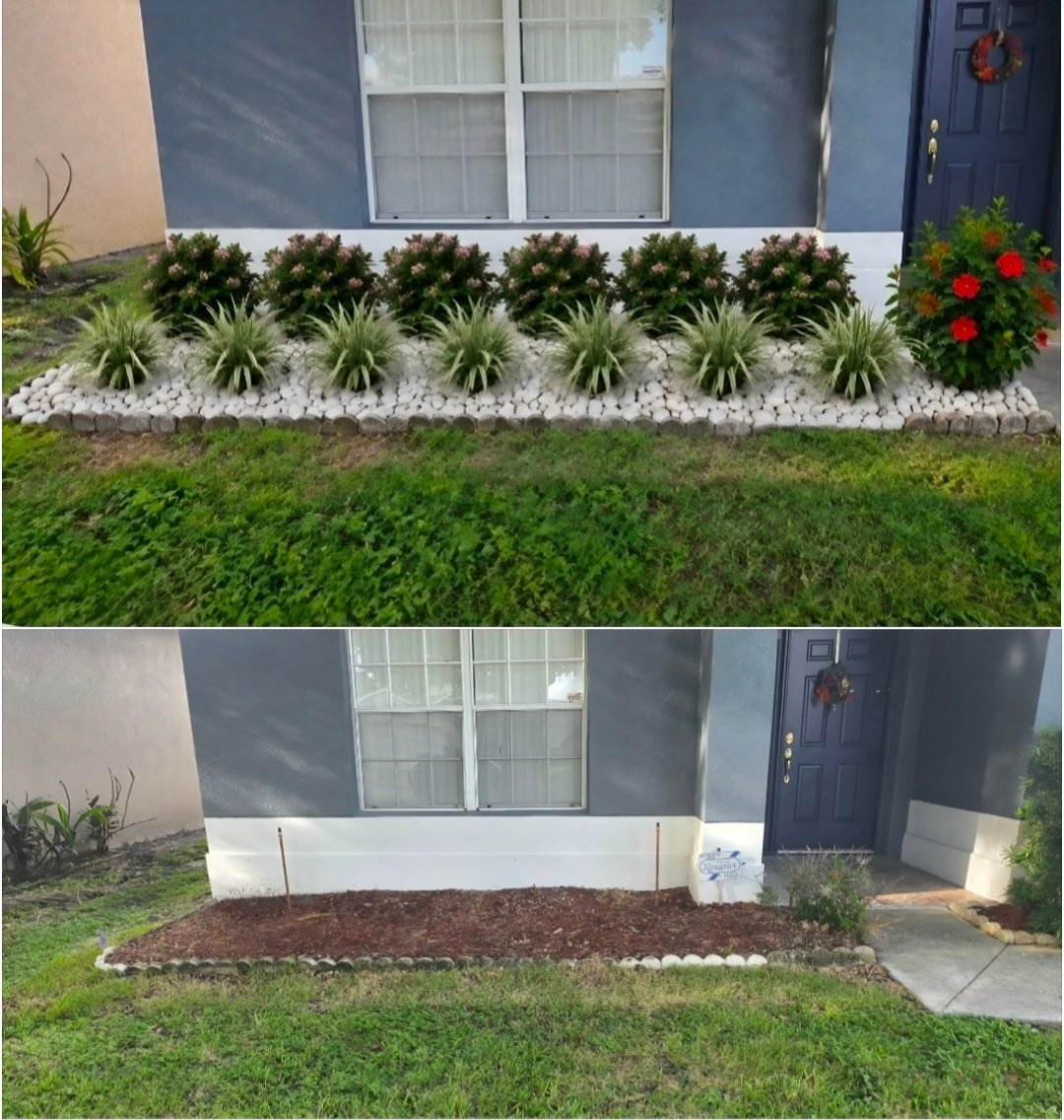 Foundation Planting and Landscape Bed — completed design above, original landscape below