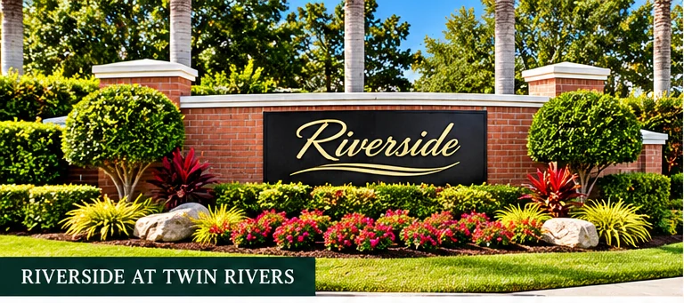 Landscape enhancement proposal illustration for Riverside at Twin Rivers community entrance